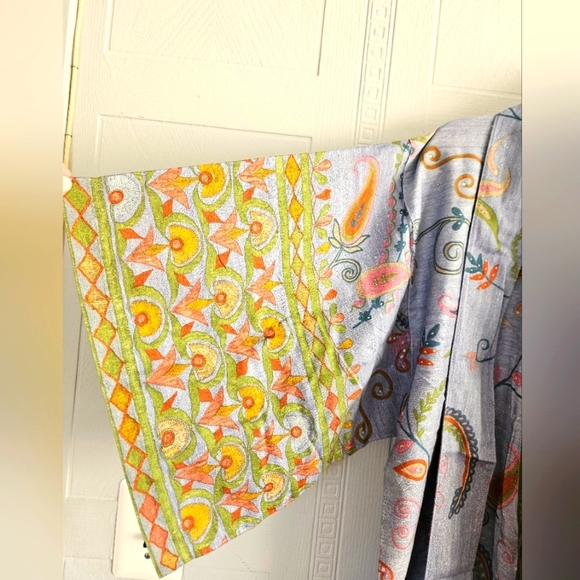 Kimono Granfoulard Bassetti  S/M Long 100% Cotton Belt Blue Green Orange Floral - Picture 8 of 15